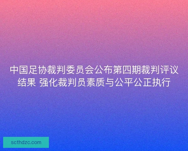 中国足协裁判委员会公布第四期裁判评议结果 强化裁判员素质与公平公正执行