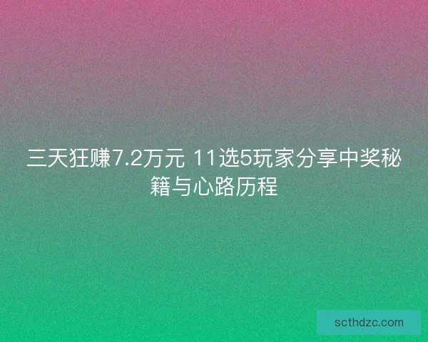 三天狂赚7.2万元 11选5玩家分享中奖秘籍与心路历程